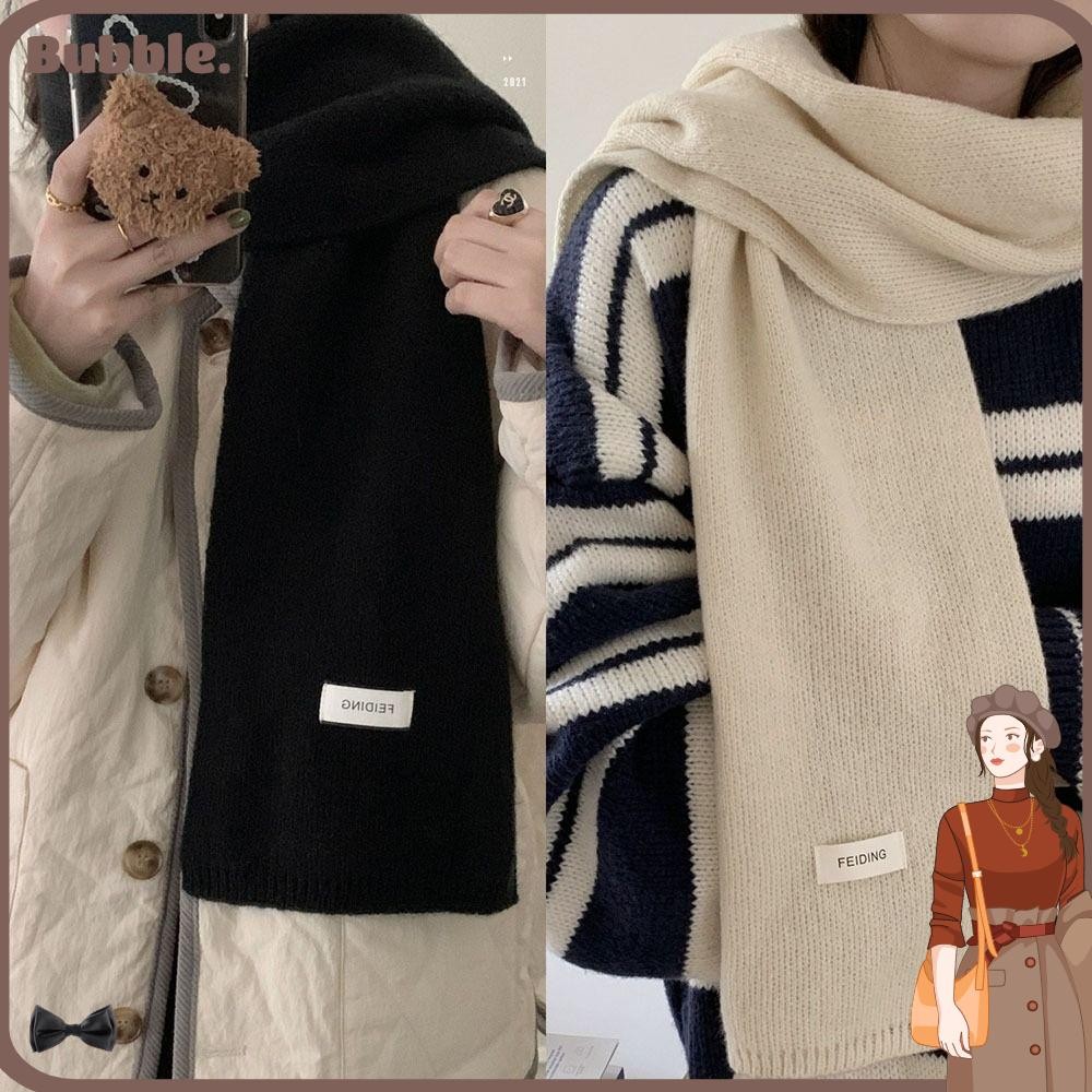 Bubble ถักผ้าพันคอสีทึบ Thicken Cross ผ้าพันคอ, Neckerchief Wrap ขนสัตว์คออุ่นผู้หญิง