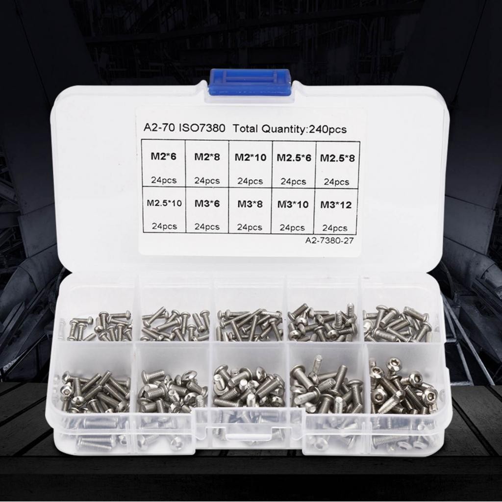 240 ชิ้น M2x6/M2x8/M2x10/M3x6/M3x8/M3x10/M3x12/M2.5x6/M2.5x8/M2.5x10 ชุดสกรู YSE