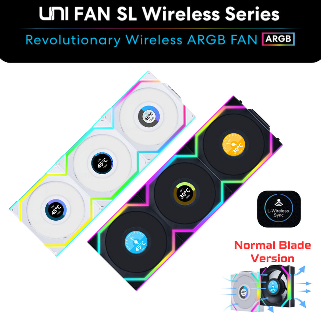 LIAN LI SL Wireless LCD 120 Normal Flow 3x120mm Triple Pack Fan With Controller