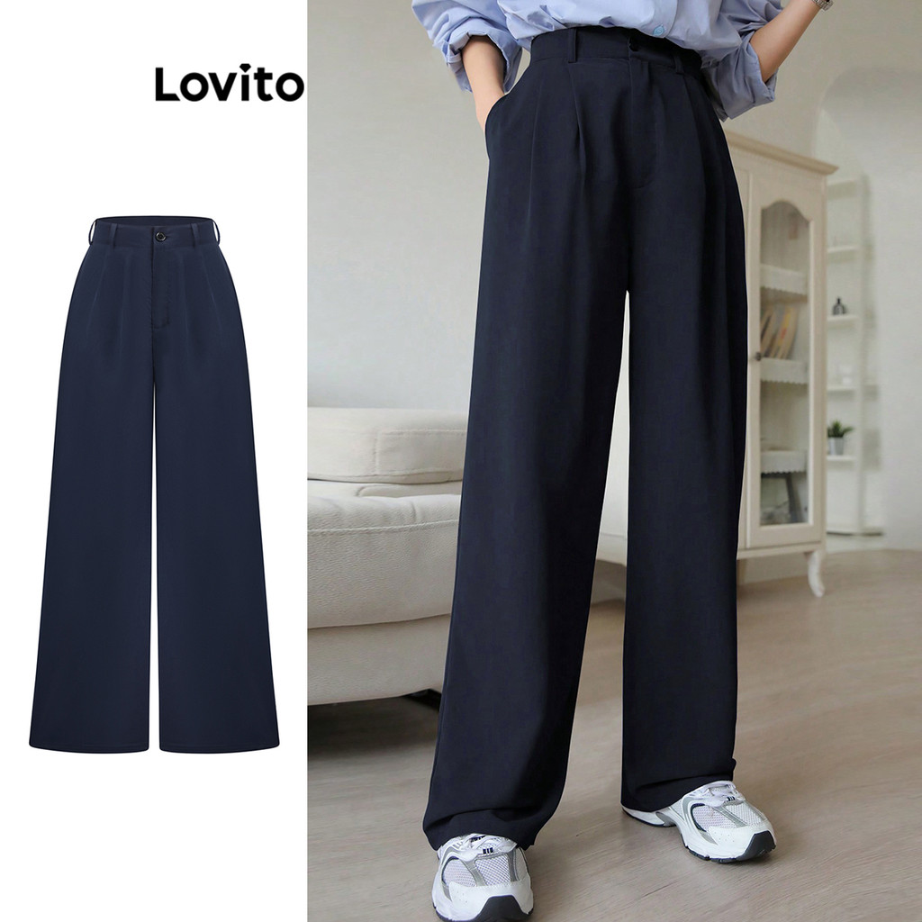 Lovito กางเกงทรงหลวมสีพื้นสำหรับผู้หญิง L108ED136