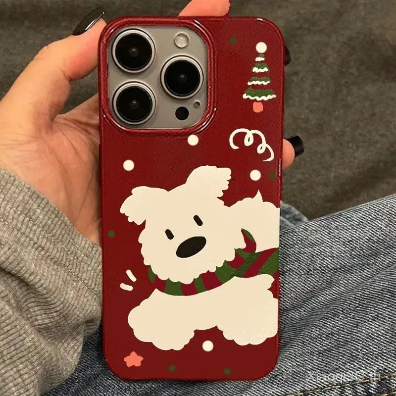 เคสโทรศัพท์สำหรับ iPhone 7 8 x XS XR xsmax 11 12 13 14 15 Pro Max PLUS ผ้าพันคอคริสต์มาสสำหรับสุนัขเคสนิ่มกันกระแทกเคสป้องกันเคส zhfa