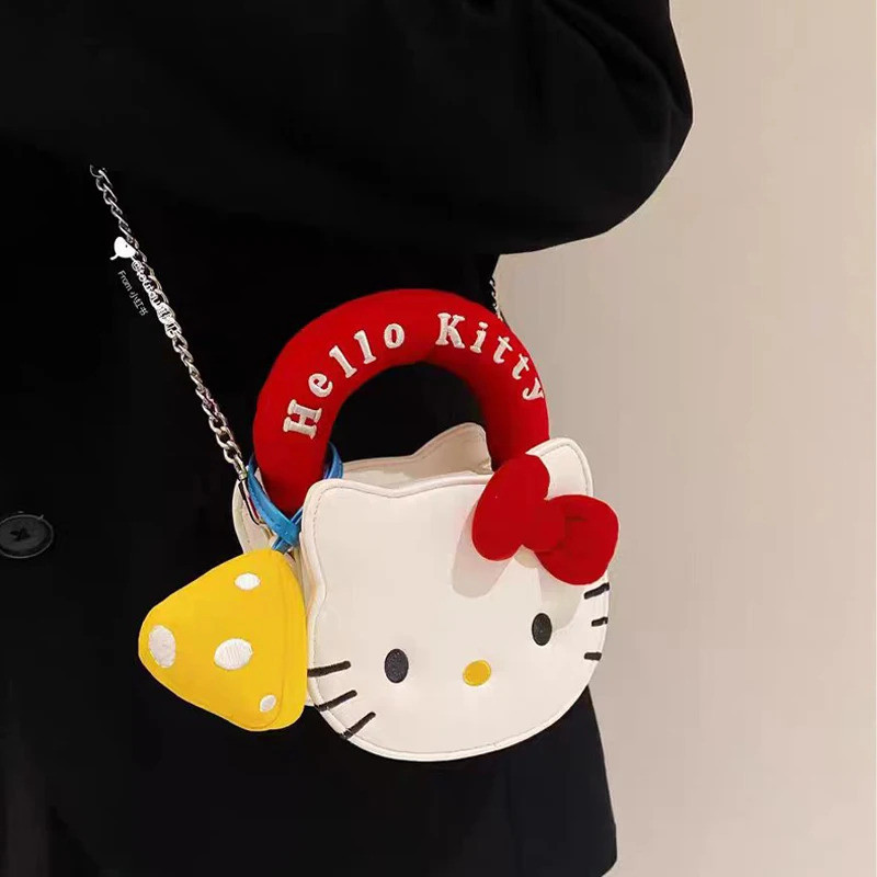 ใหม่ H ello K Itty มินิกระเป๋าถือ Kawaii Sanrio หนัง PU กว้างจับ C rossbody กระเป๋าอะนิเมะสาว3D คิตตี้ใบหน้ารูปร่างกระเป๋าของขวัญ