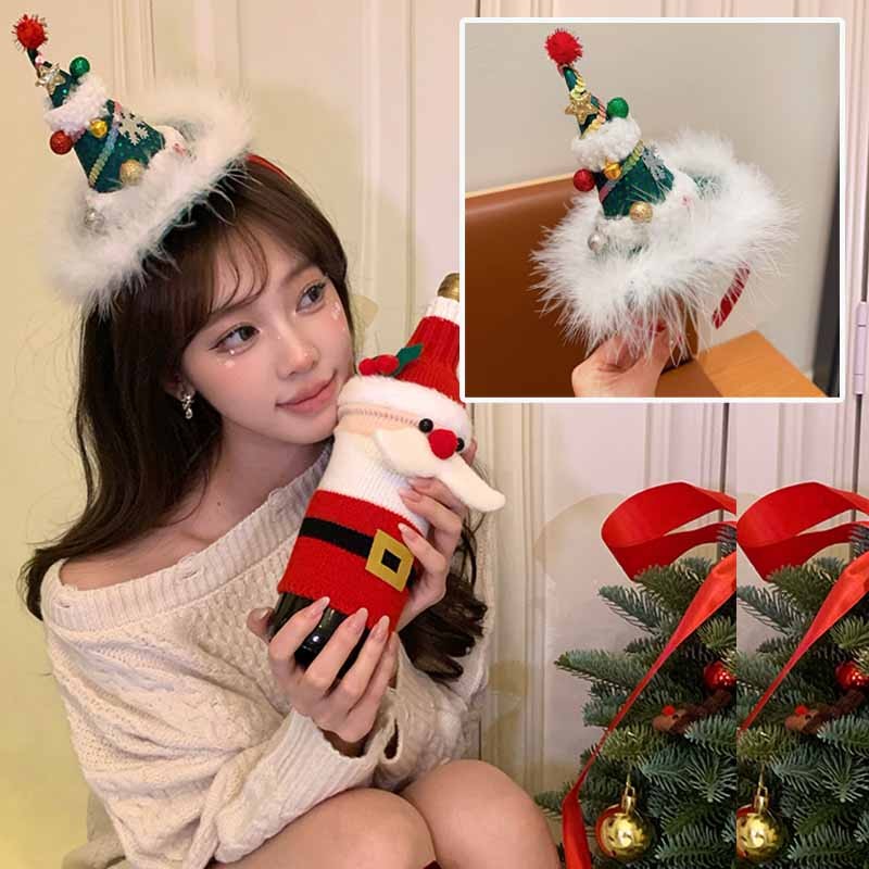 MagpieChristmas Plush Ball หมวกคริสต์มาสแถบคาดศีรษะวันเกิดหมวกแถบคาดศีรษะ Christmas Party เครื่องประดับผม