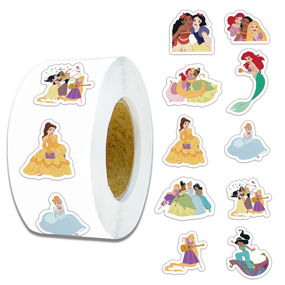500 ชิ้น 10 ภาพ Disney Princesses สติ๊กเกอร์การ์ตูนม้วน/สติ๊กเกอร์เทป