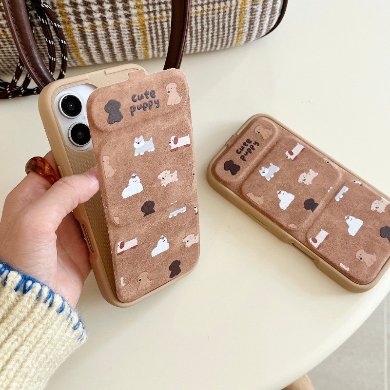 เคสโทรศัพท์ Apple สีน้ําตาลลูกสุนัขพลิกแม่เหล็กพับฝาครอบป้องกันสําหรับ IPhone 16Promax 15Pro 14 13pm 12 11 HUAWEI Mate60Pro ปลอกกันกระแทก