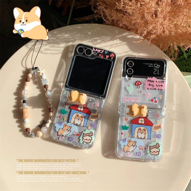 สําหรับ Samsung Galaxy Z Flip 6 5 4 3 เคสความงามน่ารักออกแบบการ์ตูนรูปแบบพีซีแบบแข็งพร้อมฝาครอบสายรัด