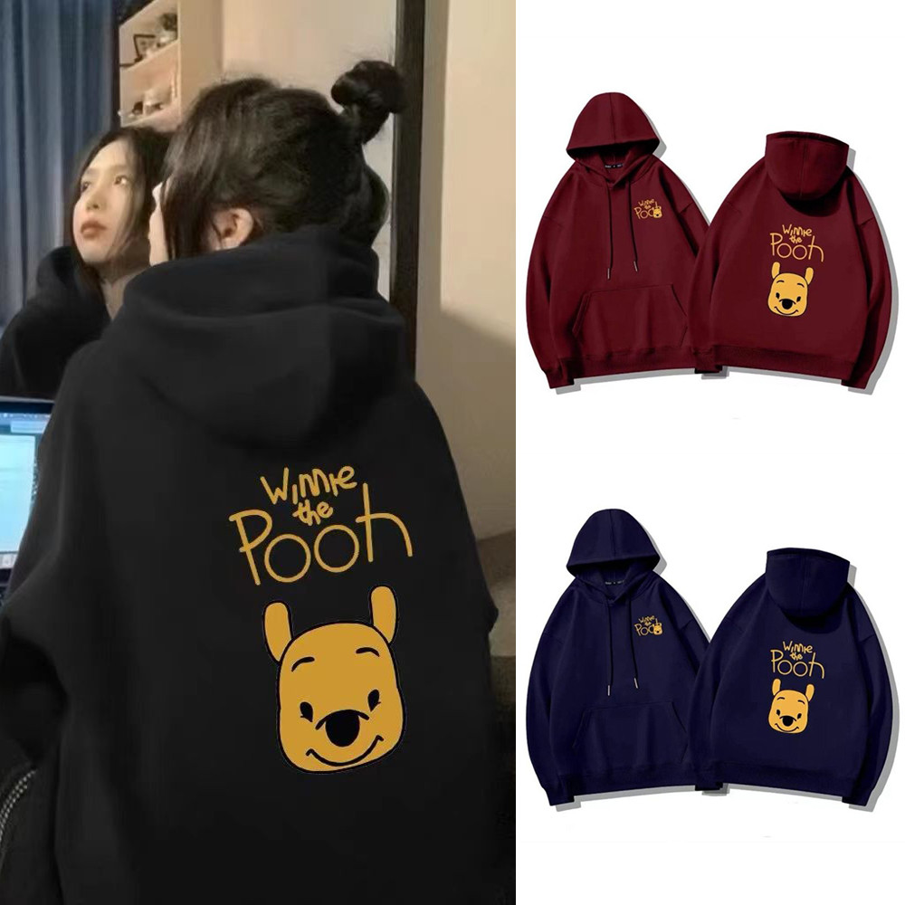 Harajuku Winnie the Pooh เสื้อแขนยาว Hoodie ผู้หญิงหลวมเสื้อกันหนาว Retro Casual เสื้อกันหนาว