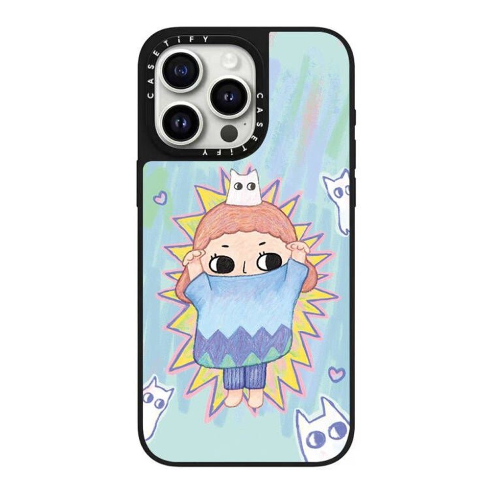 Casetif POP MART Graffiti Girl เคสโทรศัพท์กระจกคุณภาพสูงสําหรับ IPhone 16 15 14 13 12 11 Pro Max 15 plus 14 mini 15pro X XS XR XSAMX กันกระแทก Hard Case Anti Fall Cover