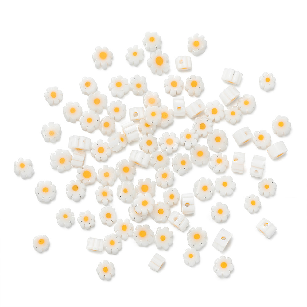 ลูกปัดแก้วสีขาว 92/60/59ชิ้น แบบดอกไม้เดซี่ สำหรับDIY สร้อยข้อมือ สร้อยคอ แหวน งานแฮนด์เมด - รูปที่ 3