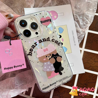 เคสไอโฟน 16 สำหรับ iPhone 11 13 15 16 14 12 Pro Max 16 7 8 14 15 Plus XR X XS Max การ์ตูนน่ารักหมีแมวรูปแบบปกอ่อนปกอ่อน