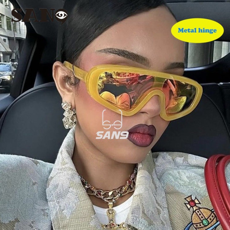 สินค้าพร้อมCOD (San9)2024 ใหม่แฟชั่นข้าวเล็บแว่นกันแดดชิ้นเดียวยุโรปและอเมริกาสําหรับขับรถ