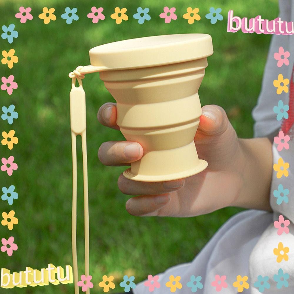 บูตู มินิหดถ้วย,200มลที่มีฝาปิดถ้วยน้ําพับได้,แบบพกพามือถือซิลิโคนพับดื่มแก้วตั้งแคมป์ช้อนส้อม