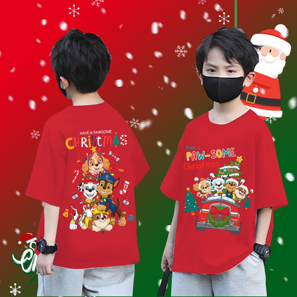 (จัดส่งตลอด 24 ชั่วโมง)KIDS PRINCESS Cute PAW Patrol & Christmas เสื้อยืดเด็ก