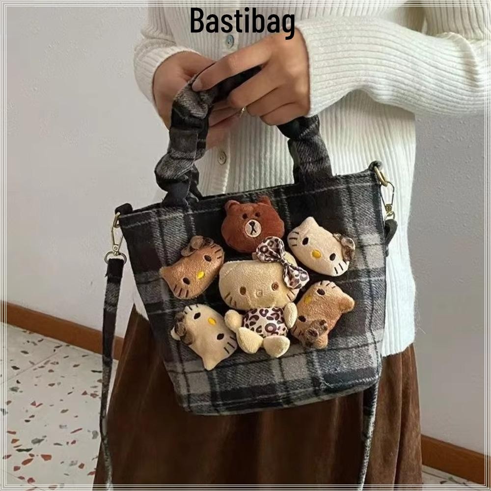 Bastibag กระเป๋าถือ,การ์ตูน Sanrio Grid Stripe Crossbody Bag,คุณภาพสูงตุ๊กตาออกแบบขนาดใหญ่Cpaacityกระเป๋าสะพายไหล่สําหรับผู้หญิง