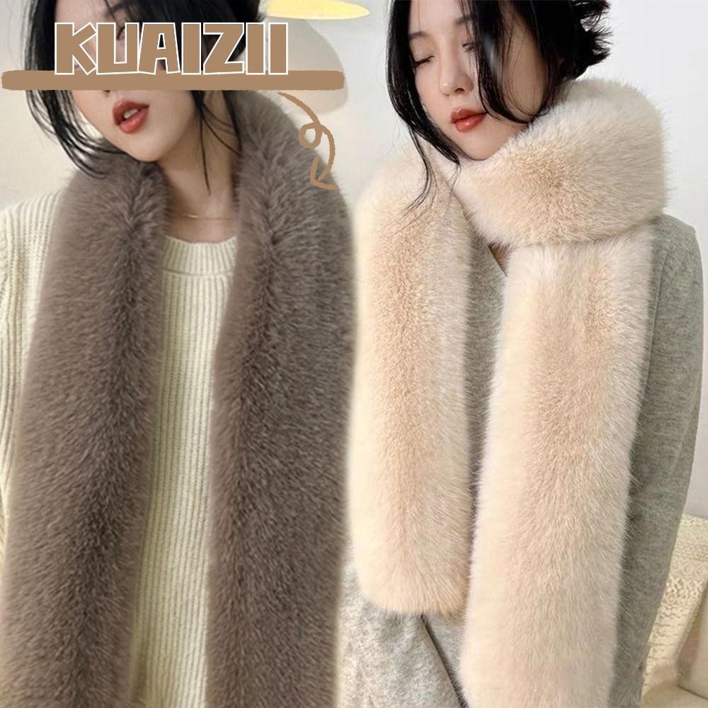 Kuaizii Luxury Wraps ผ้าคลุมไหล่หนา 6 สี 180 ซม.ขนสัตว์ปลอมผ้าพันคอยาว,แฟชั่น Fluffy Plush Vintage คออุ่น Muffler สําหรับผู้หญิงผู้ชาย
