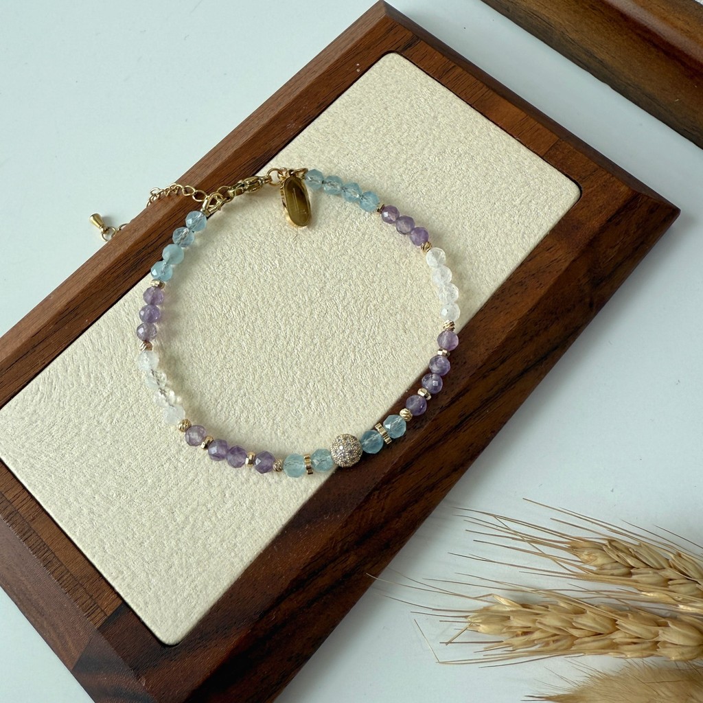 L1587 (Calming) Moonstone, Aquamarine & Lavender Amethyst Bracelet (4mm)