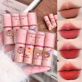 Mini Bear Four-Piece Set Lip Gloss Matte Lip Gloss Velvet Whitening Temperament Makeup Lip Gloss