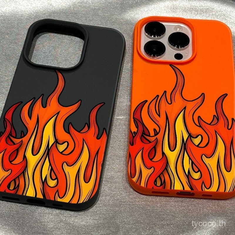 เคสโทรศัพท์อนิเมะ Burning Red Flame สำหรับ iPhone 8 Plus/XR/11/XS Max/12 Pro Max/14 Plus/13 Pro Max/15 Pro/16/X/14 Pro เคสซิลิโคนกันกระแทก