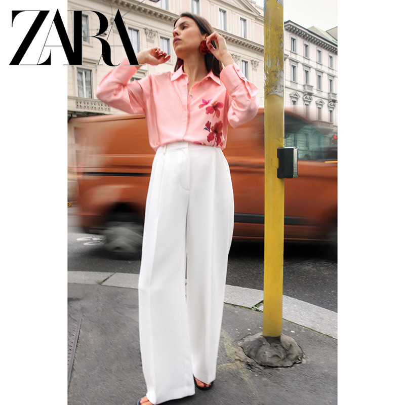 ZARA ซาร่า 25 ฤดูใบไม้ผลิสินค้าใหม่เสื้อผ้าสตรีดอกไม้พิมพ์ซาตินพื้นผิวเสื้อแขนยาว