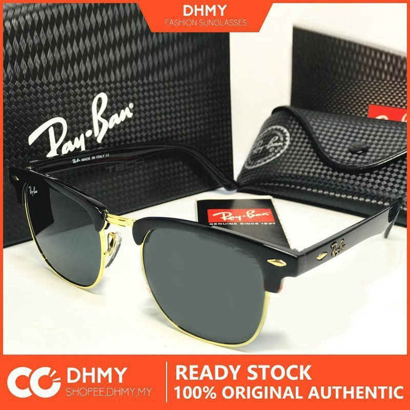 Rt5f [เกมครบชุด] Rayban rban rban sun glass rb3016 Clubmaster black grey48มิลลิเมตรความสูง calidad