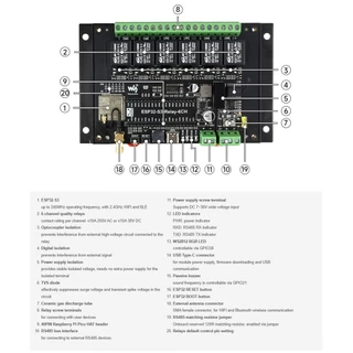 WS-ESP32-S3-Relay-6CH WAVESHARE บอร์ดควบคุม Industrial 6-Channel ESP32-S3 WiFi Relay Module, Supports WiFi / Bluetoot...