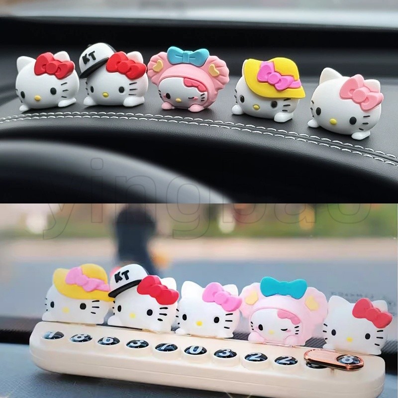 5ชิ้น/เซ็ตน่ารักคิตตี้ตุ๊กตาตกแต่งรถการ์ตูนคิตตี้แมวรูปการกระทําตุ๊กตาเครื่องประดับอัตโนมัติภายในแดชบอร์ดตกแต่งสําหรับสาวๆ