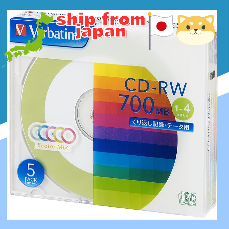 Verbatim Japan 700MB CD-RW 5-Pack Two-Tone Color Discs 1-4x Speed