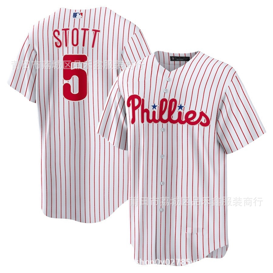 จัดส่งในวันเดียวกัน Philadelphia Philadelphia ชุดเบสบอลชาย Phillphia Phillies 5 Stott เสื้อเด็ก YCBK