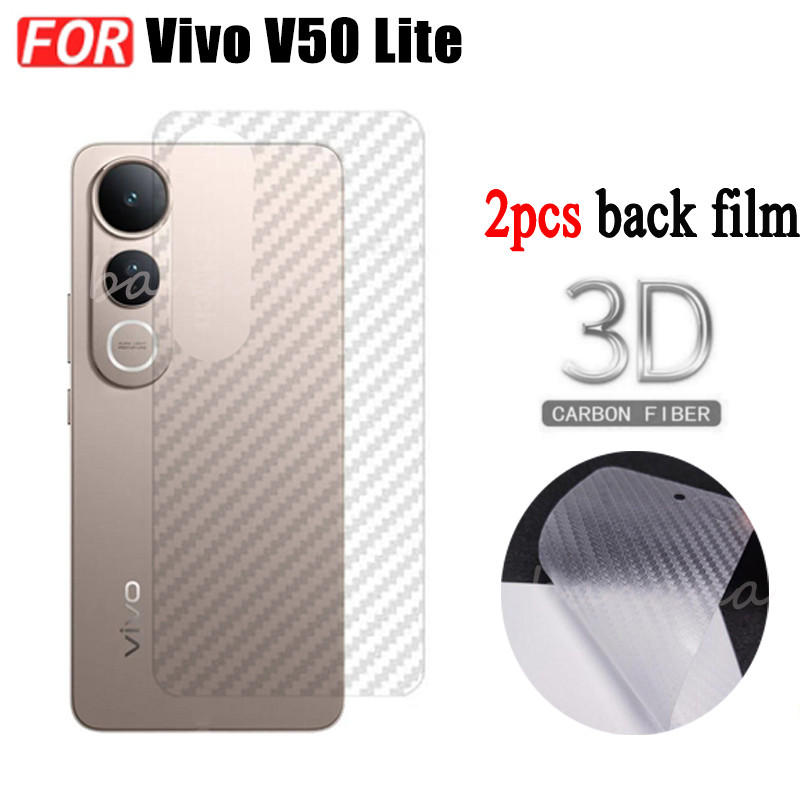 Vivo V50 Lite V40 Lite ลายคาร์บอนไฟเบอร์ฟิล์มด้านหลังสติกเกอร์ด้านหลังฟิล์มป้องกันแบบนุ่มโปร่งแสง