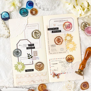 Journamm 25 PCS PET Wax Seal สติกเกอร์ความคิดสร้างสรรค์กาว Diy สติกเกอร์ Hand Made ตกแต่ง Junk Journal Collage สติกเกอร์