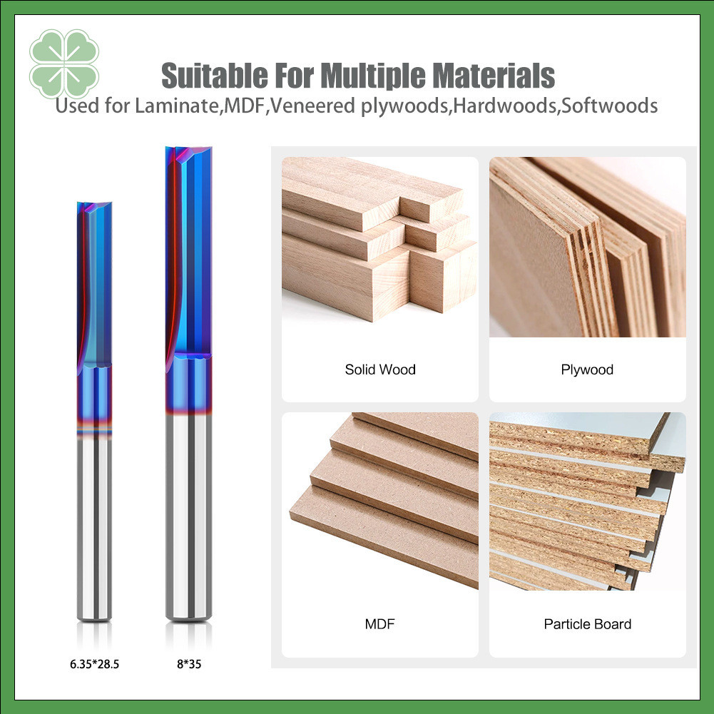 2-flute Spiral Upcut Router Bit, Blue Nano Coated Slotting Bit สําหรับไม้อัด MDF ไม้, Solid TCT, 6.3528.5 มม. & 835 มม., CNC Bit - รูปที่ 2