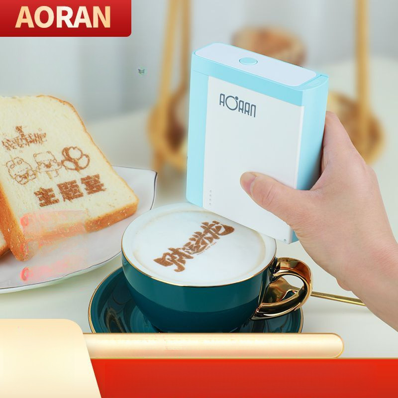 Aoran เครื่องพิมพ์อาหารมือถือโรงแรมเบเกอรี่ขนมอบขนมปังบิสกิตมาการองลาย DIY การพิมพ์ลาเต้