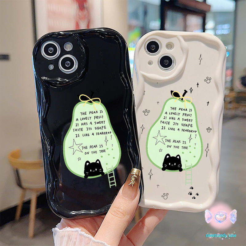 จัดส่งในพื้นที่ เคสชายแดนครีม โน้ตเหนียวรูปลูกแพร์ พรภาษาอังกฤษ สําหรับIPhone16 15 14 13 12 11 7 8plus Pro Promax XR XS