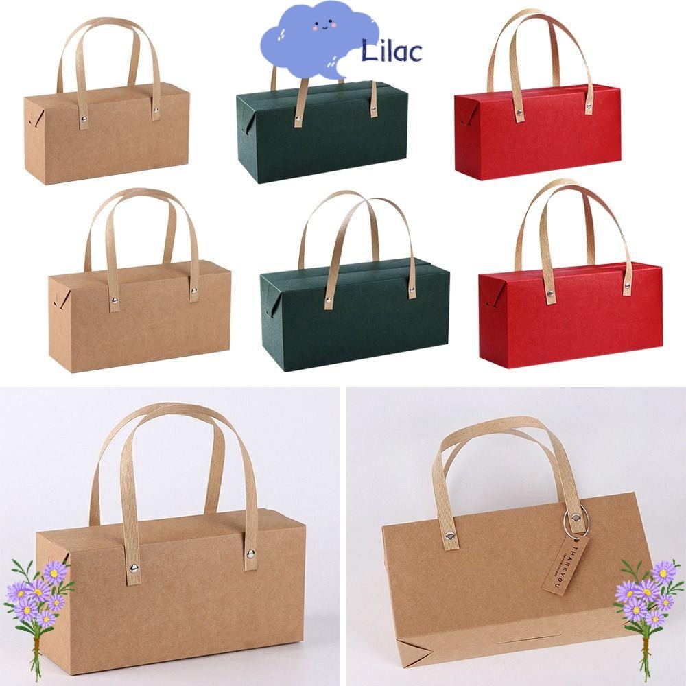 ลิลแลคส์ กระดาษคราฟท์กล่องขนมมีหูหิ้วพรรคกระเป๋ากระดาษคราฟท์ถุงช้อปปิ้งขายปลีกจับถุงกระดาษพรรคของขวัญแพคเกจถุงกระดาษวันเกิด