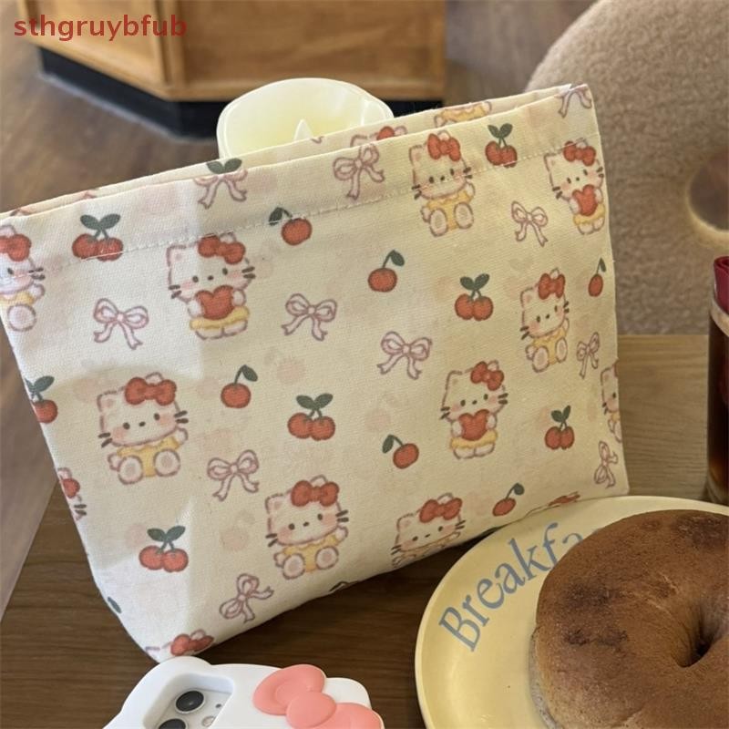 STHB น่ารัก Sanrio Hello Kitty กระเป๋าเครื่องสําอาง Sweet KT Cat ความจุขนาดใหญ่แบบพกพาผ้าใบกระเป๋าเก็บกระเป๋าเหรียญกระเป๋าแต่งหน้าของขวัญ TH