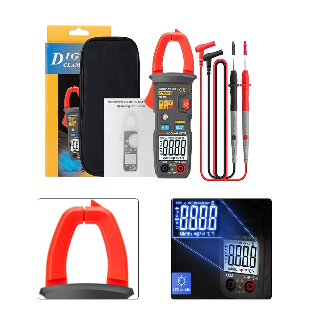[ES]ST183 Digital Clamp Multimeter 600A AC/DC Clamp Ammeter พร้อม Backlight 6000Mount
