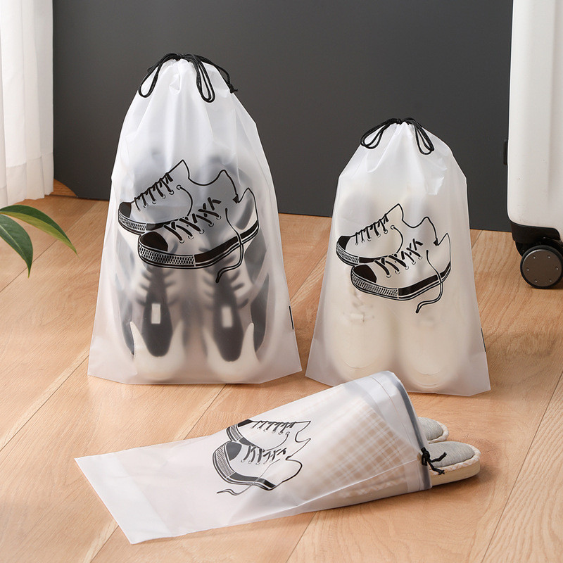[HGB]5 ชิ้น Frosted กระเป๋าเก็บรองเท้า Travel Organizer พร้อม Drawstring & หน้าต่างโปร่งใส, วัสดุ PE ทนทานสําหรับการถ่ายภาพถนน, 25x36 ซม./29x43 ซม.