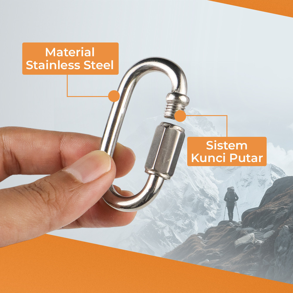 Carabiner XINDA Safety Lock Snap Hook Chain แหวนสแตนเลส XD-8620