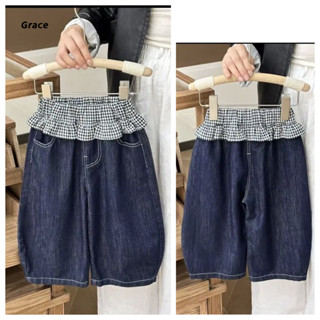 [พระคุณ] (พร้อมสต็อก) 3-12 ปีเด็กกางเกงยีนส์สาวนุ่มบางหลวมกา…