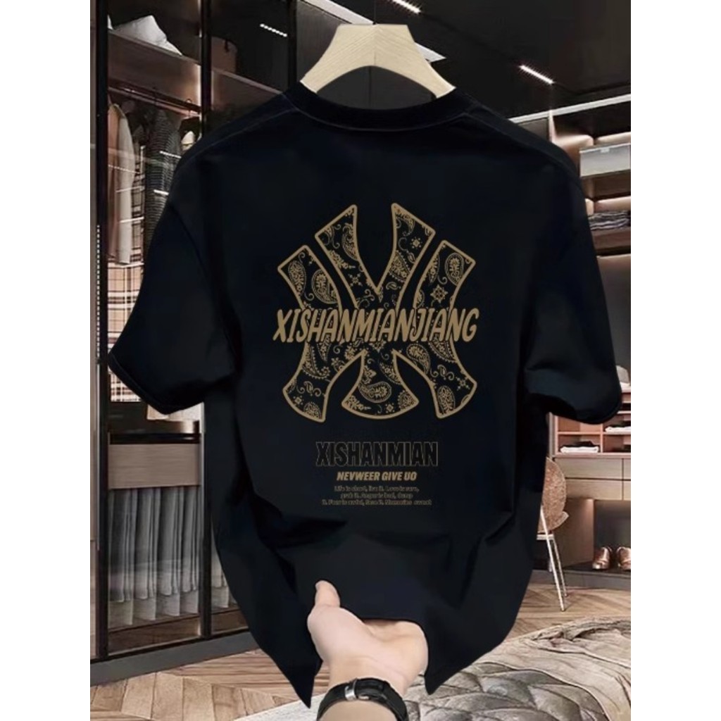 (จัดส่งภายใน 24 ชั่วโมง) เสื้อยืดผ้าฝ้าย 100% สำหรับผู้ชายรุ่นใหม่ฤดูร้อน เสื้อหลวมคอว red กว้างลวดลายพิมพ์