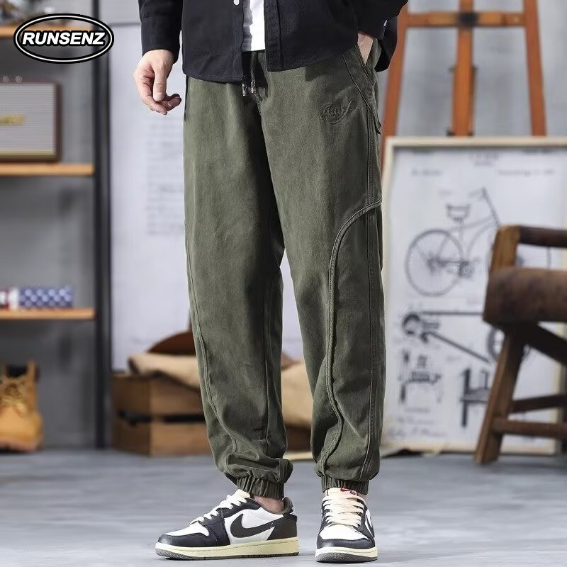 M-4XL American Fashion Khaki Cargo Pants Men Basic Casual Slim Fit Work Pants