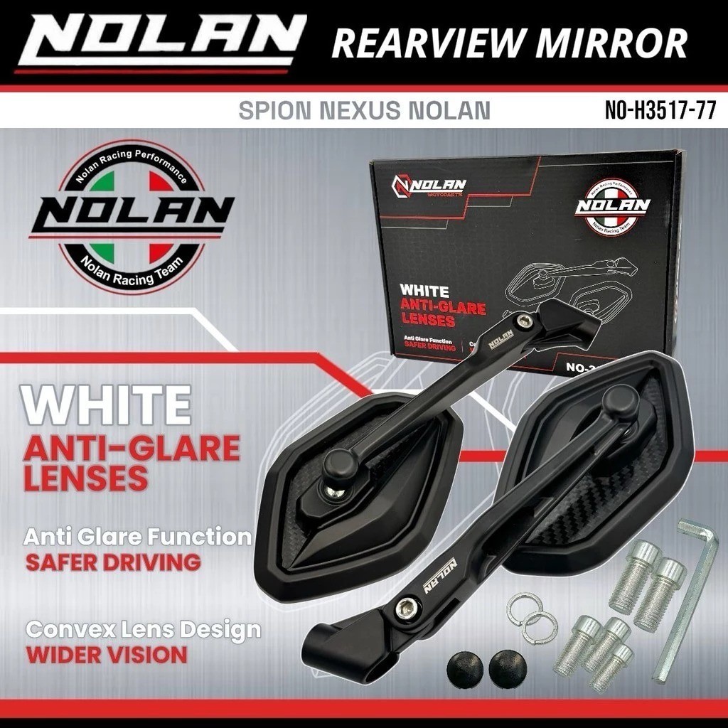 NOLAN Nexus สีดําคาร์บอน Motif กระจกอลูมิเนียมวัสดุ Universal สําหรับ Underbone และรถจักรยานยนต์อัตโนมัติ Vario 160 Vario 125 vario150 PCX 150 ADV 150 PCX 160 ADV 160 ADV Nmax เก่า aerox เก่า Nmax turbo ใหม่ xmax lexi Beat Street mio foul aerox alpha turb