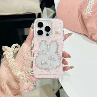 การ์ตูนน่ารักกระต่ายน้อยสีสันดอกไม้ เคส IPhone 11 14 16 17 15 12 13 Pro Max 8Plus X 7Plus XR 15 14 Plus XS Max SE2020