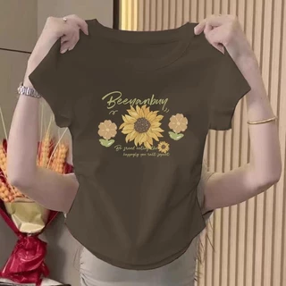 เสื้อยืดผู้หญิง เสื้อผ้าแฟชั่นตามกระแสมีให้เลือกหลากหลายขนาดเสื้อรัดรูปเสื้อครอปฤดูร้อนอเนกประสงค์บางบางเสื้อพิมพ