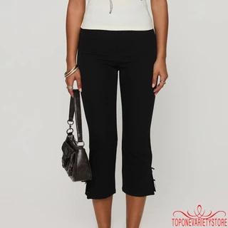 Topone-Women Capri กางเกงสีทึบ Bow Decor ฤดูร้อน Casual Cropped กางเกงยืด Crop Leggings