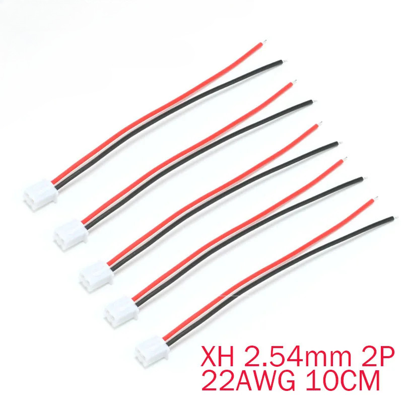 10 ชิ้น/ล็อต JST XH 2.54 มม.Pitch 2 Pin ชายแจ็คสายไฟ 2P ปลั๊กสายยาว 10 ซม.22AWG สําหรับ RC Lipo แบตเตอรี่