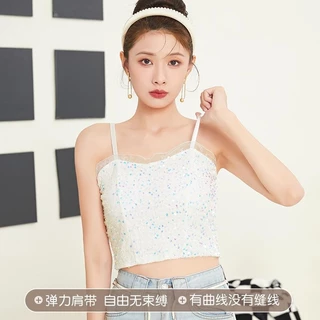 #452 เสื้อครอป สายเดี่ยว เซ็กซี่เงาวิบวับ สม็อคหลังสุดน่ารัก ไสตล์เกาหลี ใส่ได้ทุกโอกาส สดใส