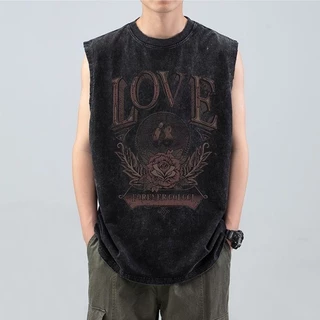 Y-T 🕶️เสื้อแขนกุดoversize เสื้อแขนกุดผู้ชาย💯 ไม่หดตัว ผ้าฝ้าย100% สวมใส่สบาย ลาย "ROCKPLAND" ยูนิเซ็กส์ แนวสตรีท