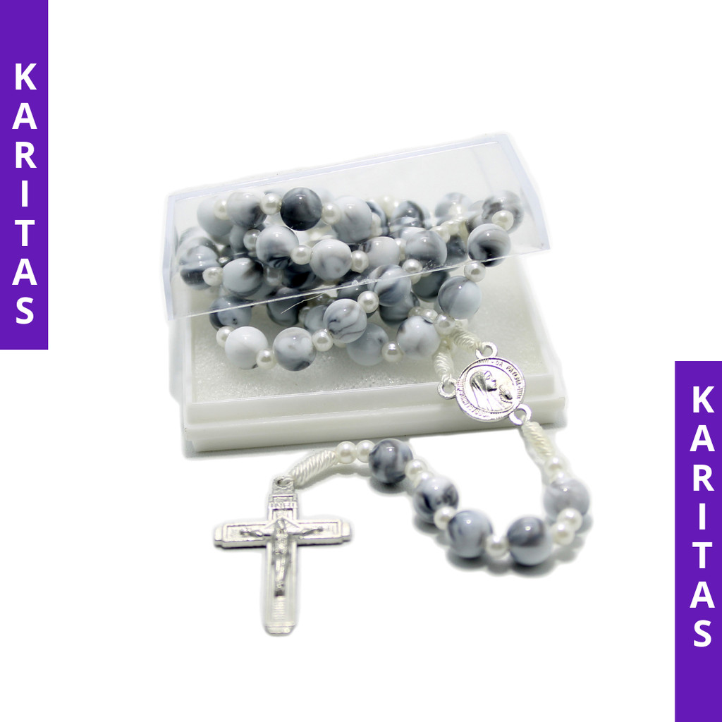 NATURAL STONE ROSARY NECKLACE / WHITE BLOROK STONE ROSARY NECKLACE / ROSARY CROSS / CATHOLIC ROSARY 