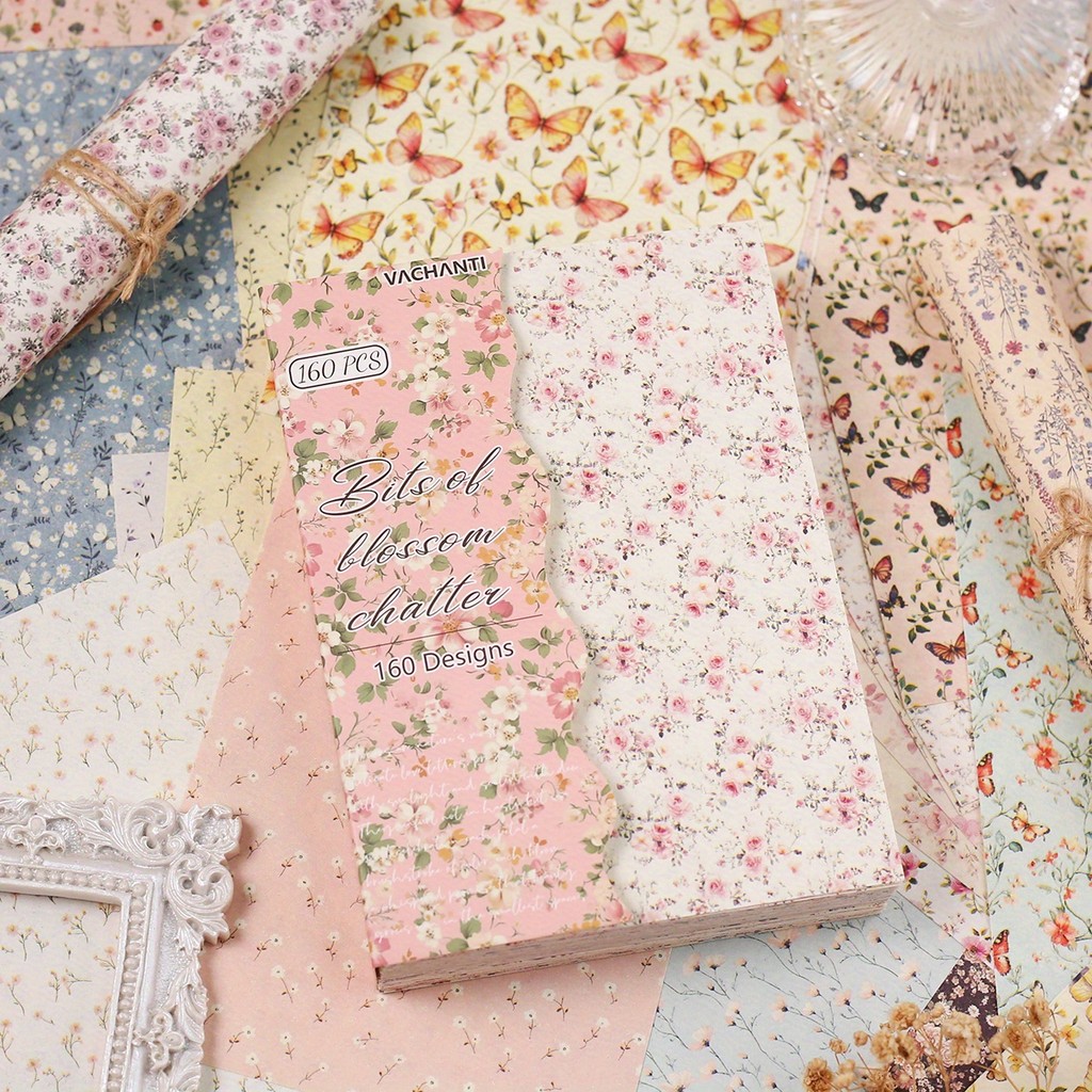 Journamm 160 แผ่นกระดาษสมุดภาพไม่มีซ้ํารูปแบบอุปกรณ์สมุดภาพความงามตกแต่งหัตถกรรมกระดาษ Junk Journal 